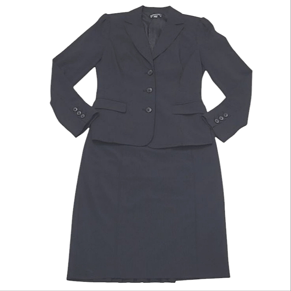 Apt 9 Stretch Pinstriped 2 Piece Suit Set A-Line Skirt Notch Lapel Blazer Jacket
